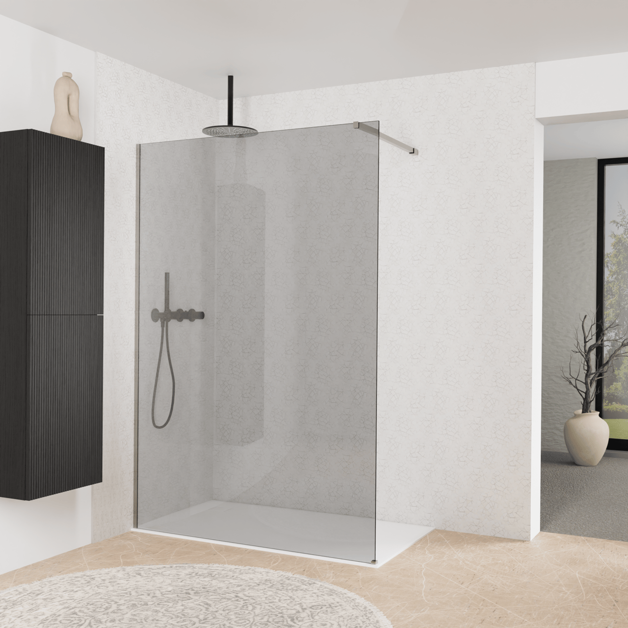 Balmani Modular Walk-In Dusche: 140 x 200 cm, Rauchglas, Profil Brushed Inox
