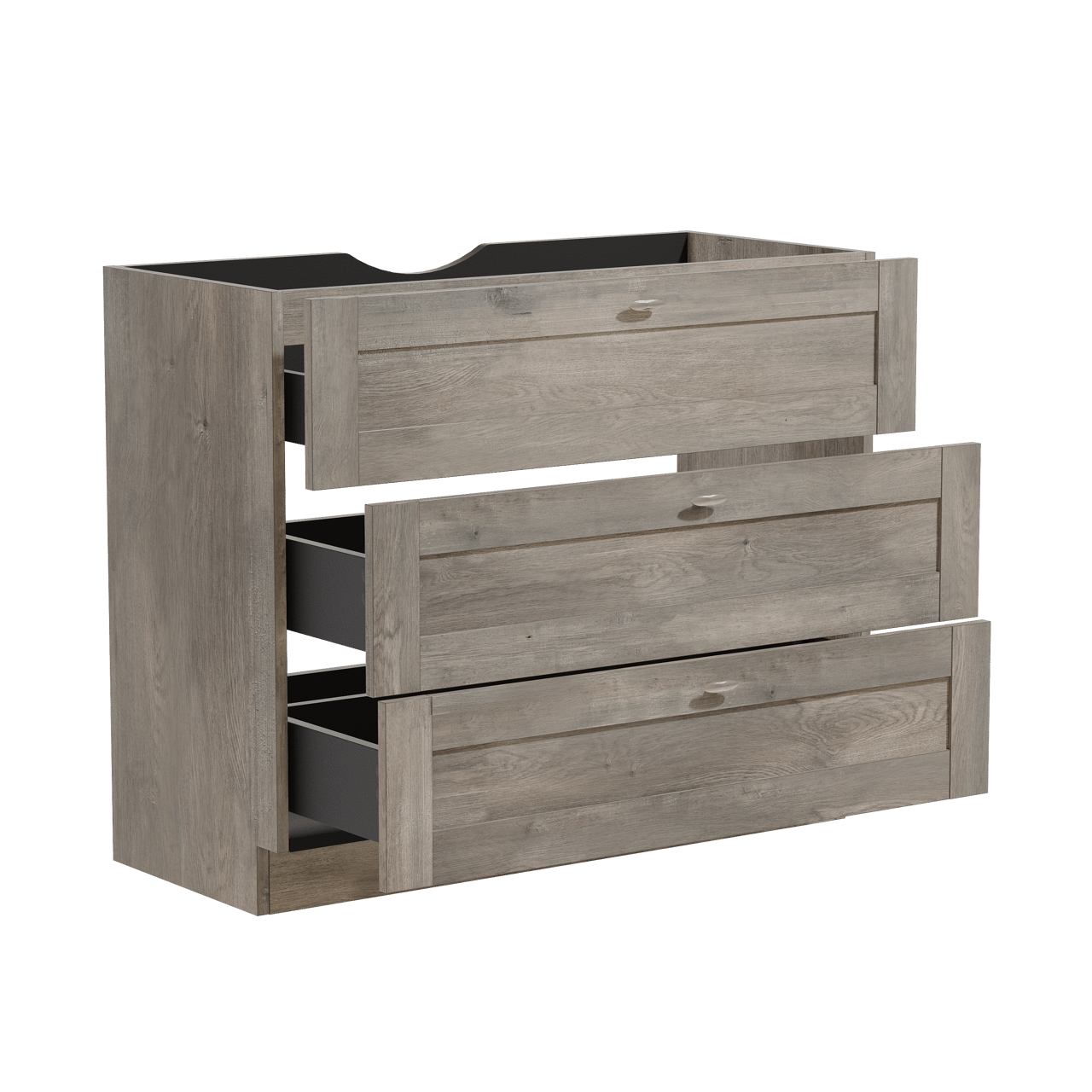 Linie Classo stehender Waschbeckenunterschrank: 100 x 46 cm, graue Eiche, 3 Schubladen