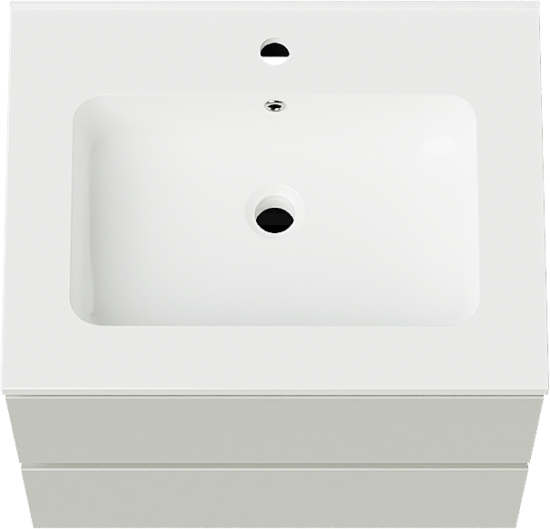 Linie Lado zwevend badkamermeubel 60 x 46 cm greige met Vano enkele wastafel in composietmarmer glanzend wit