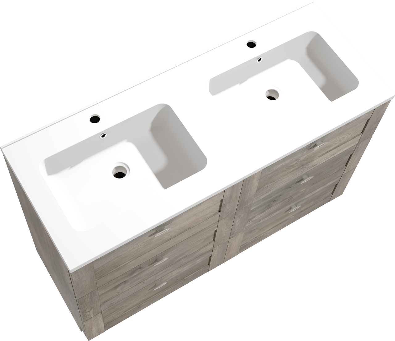 Linie Classo staand badkamermeubel 120 x 46 cm grijze eik met Vano dubbele wastafel in composietmarmer mat wit