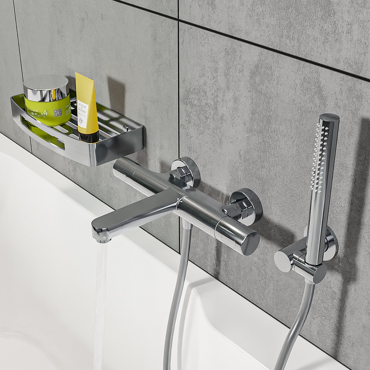 Blaufoss Round douchekop met slang 1 straalsoort Glanzend Chroom