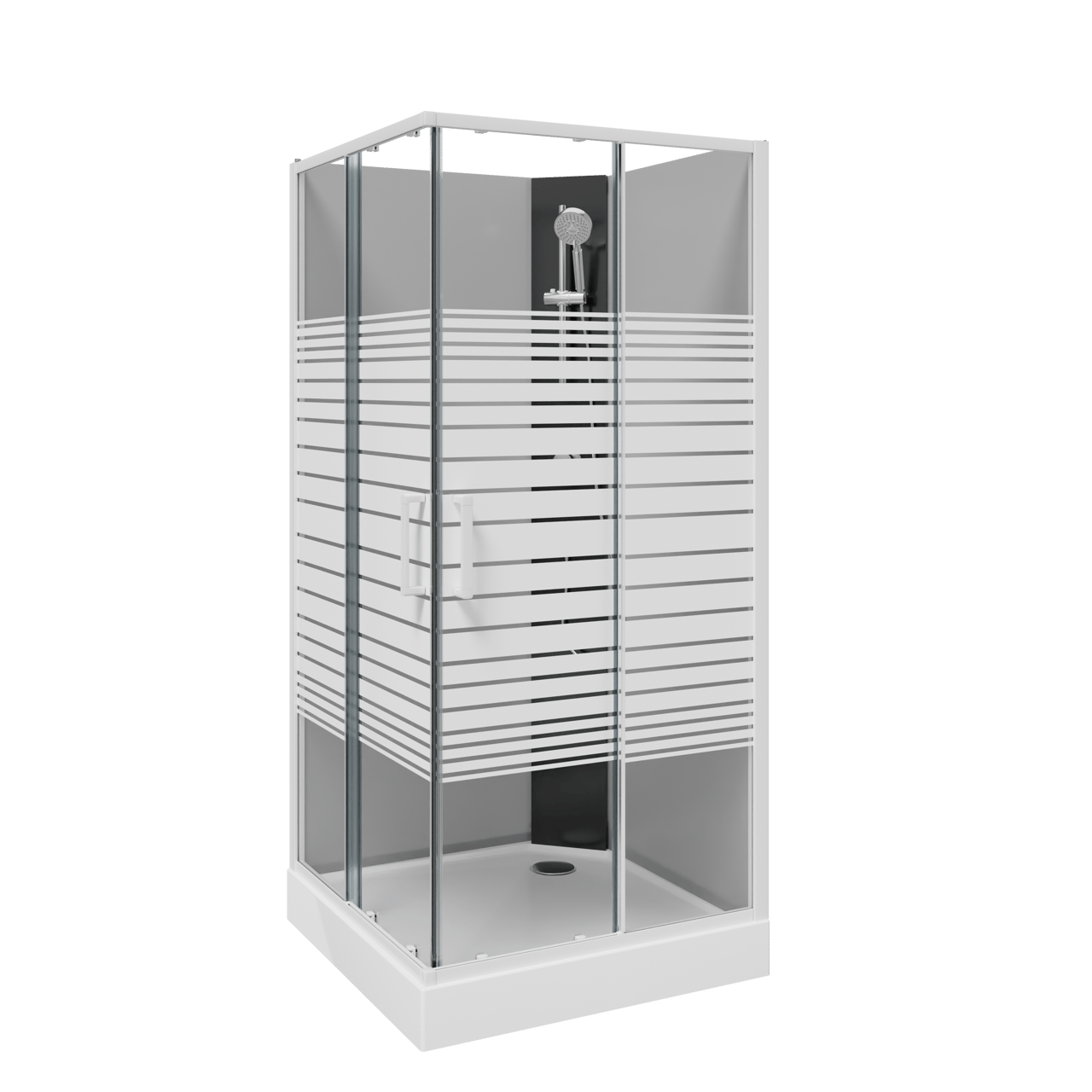 SanyOne Armin complete douchecabine met schuifdeuren 90 x 90 cm helder glas met wit motief wit profiel met kraan