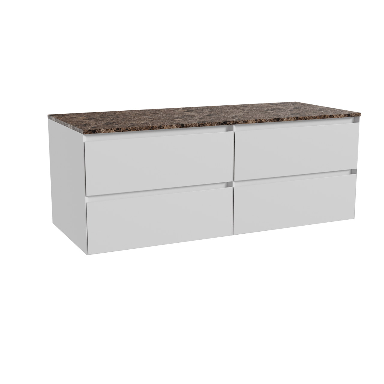 Balmani Mitra hängendes Möbelstück Set: 135 x 55 cm, Weiß matt, mit Stretto Einzel- oder Doppel Waschtischplatte, Marmor Dark Emperador