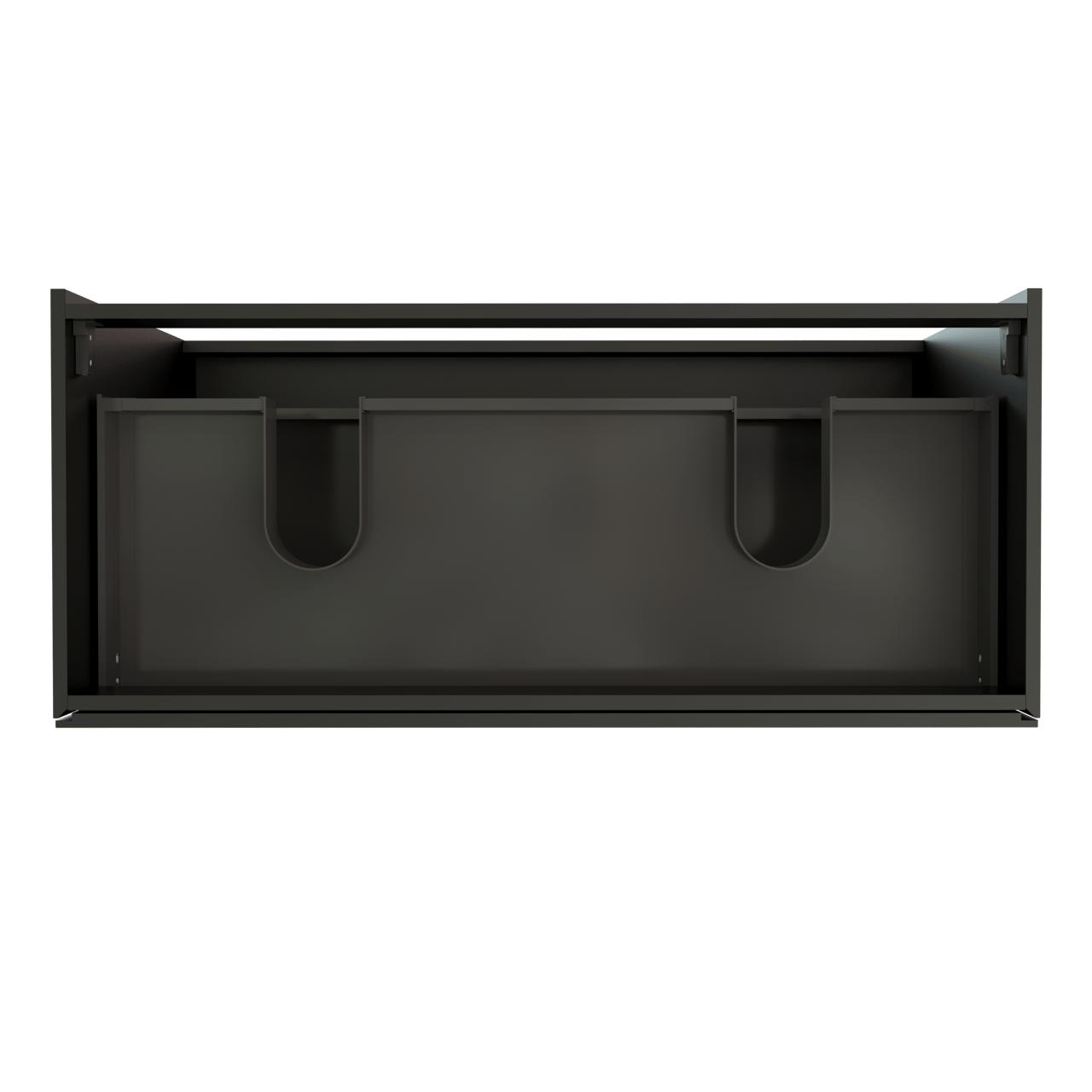 Storke Edge stehender Waschbeckenunterschrank: 120 x 52 cm, Schwarz Matt, 3 Schubladen, 2 Siphonaussparungen