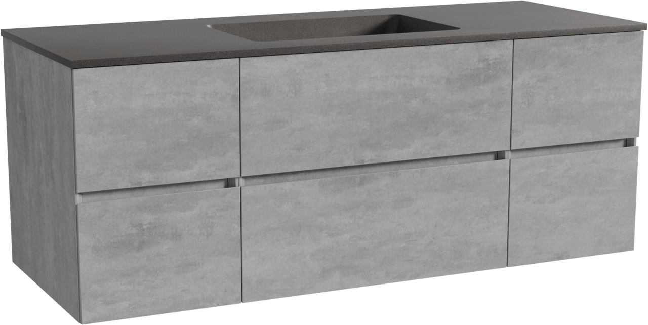 Storke Edge zwevend badmeubel 135 x 52 cm beton donkergrijs met Scuro enkele wastafel in kwarts mat zwart
