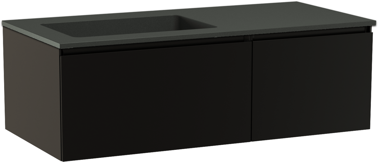 Storke Edge hängendes Möbelstück Set: 110 x 52 cm, Schwarz matt, mit Scuro Waschtisch links, Quarz Schwarz matt