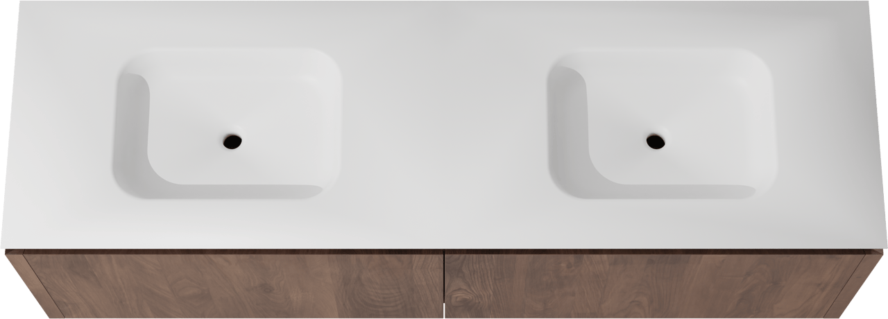 Balmani Eclips meuble salle de bains suspendu 180 x 55 cm Noyer américain avec Eclips double vasque vasque en Solid Surface blanc mat