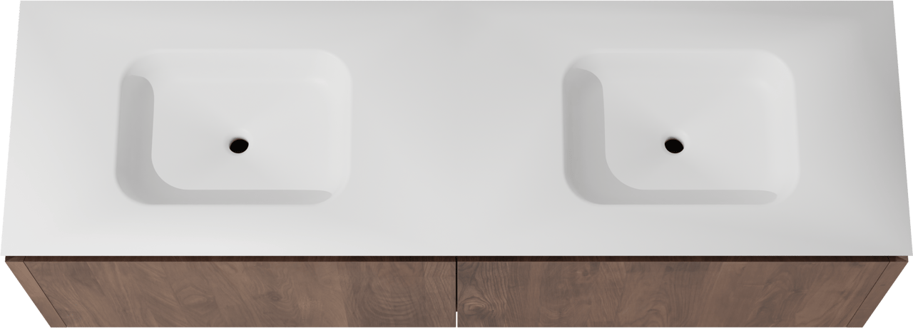 Balmani Eclips meuble salle de bains suspendu 180 x 55 cm Noyer américain avec Eclips double vasque vasque en Solid Surface blanc mat