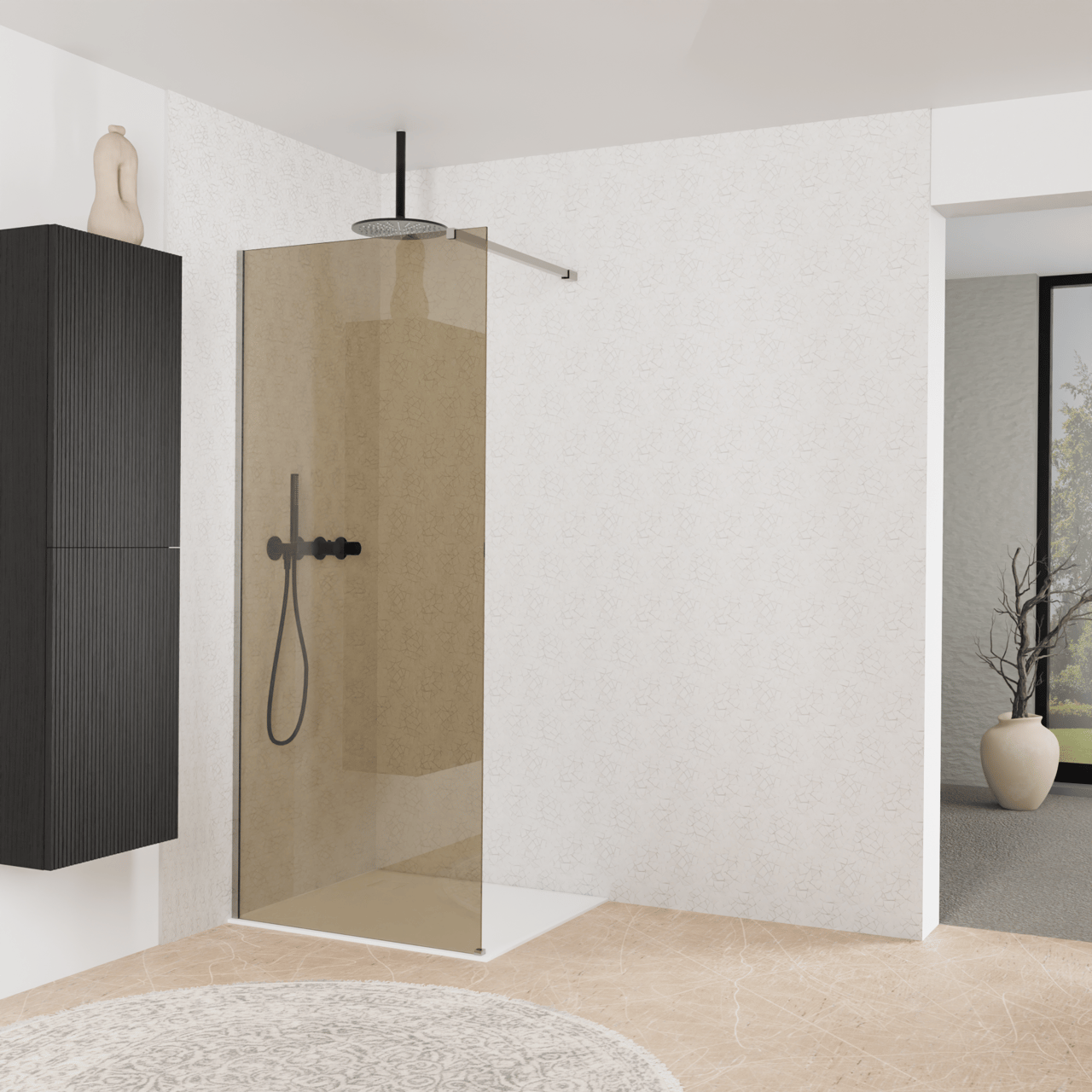 Balmani Modular douche à l'italienne: 90 x 200 cm, Verre bronze, avec coating, Profil Brushed Inox