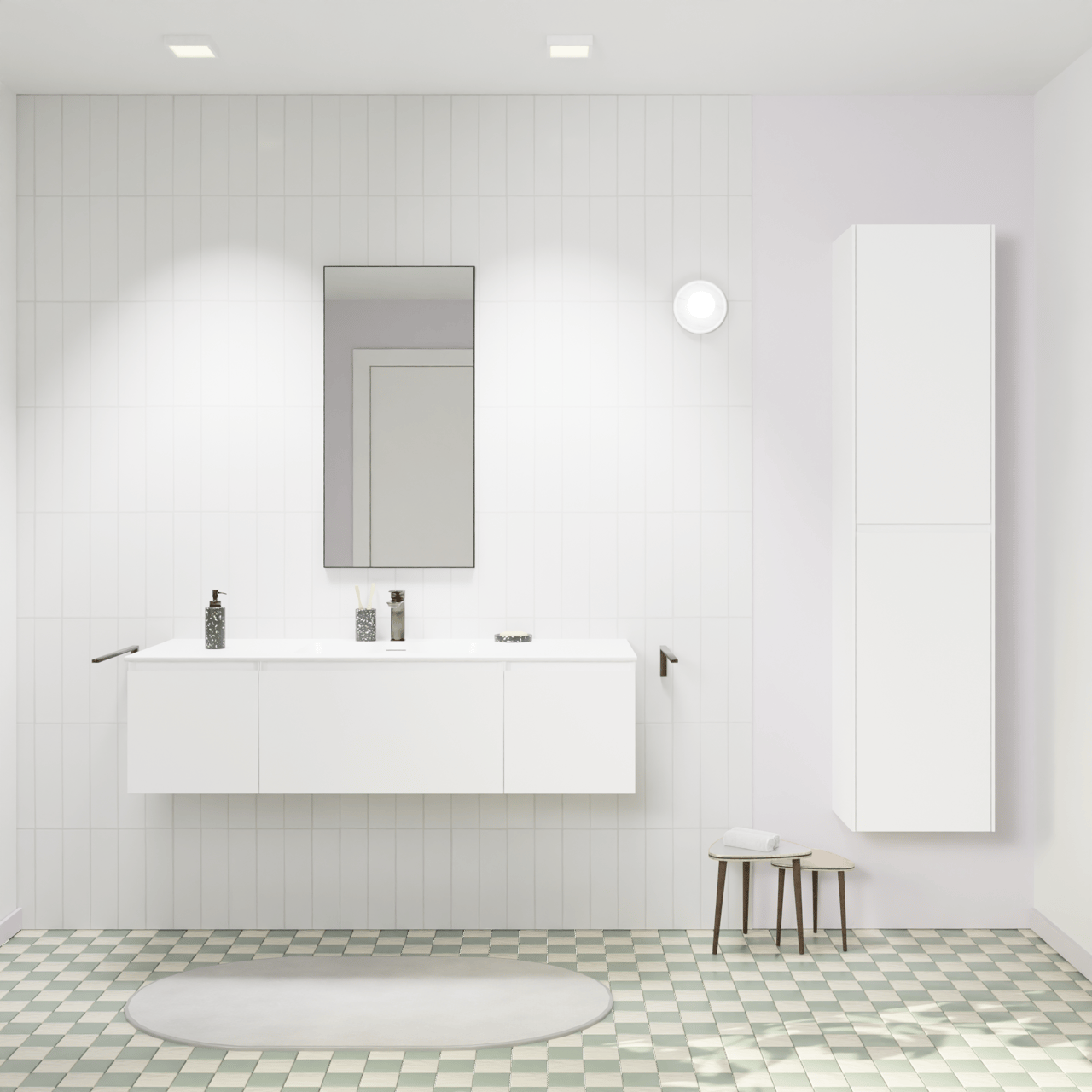 Storke Edge meuble salle de bains suspendu 135 x 52 cm blanc mat avec Mata plan simple en solid surface blanc mat