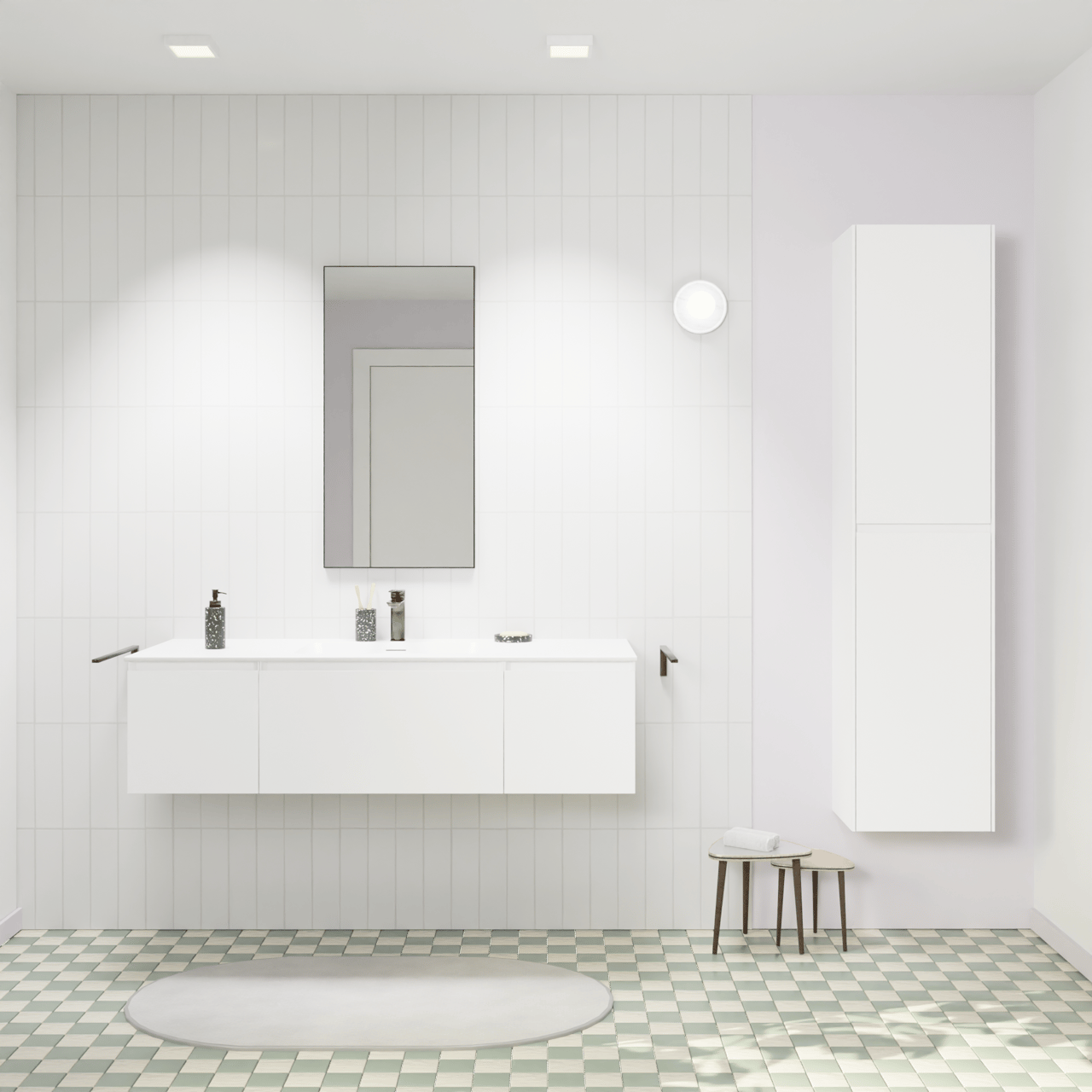 Storke Edge zwevend badkamermeubel 135 x 52 cm mat wit met Mata enkele wastafel in solid surface mat wit