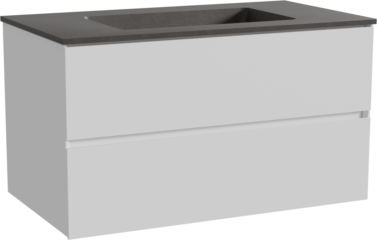 Storke Edge meuble salle de bains suspendu 95 x 52 cm blanc mat avec Scuro plan simple en quartz noir mat