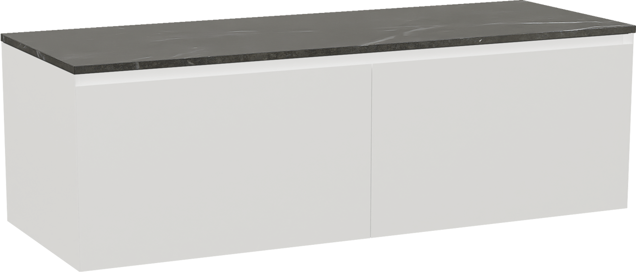 Balmani Idra zwevend badmeubel 150 x 55 cm mat wit met Stretto enkel of dubbel wastafelblad in marmer pietra grey