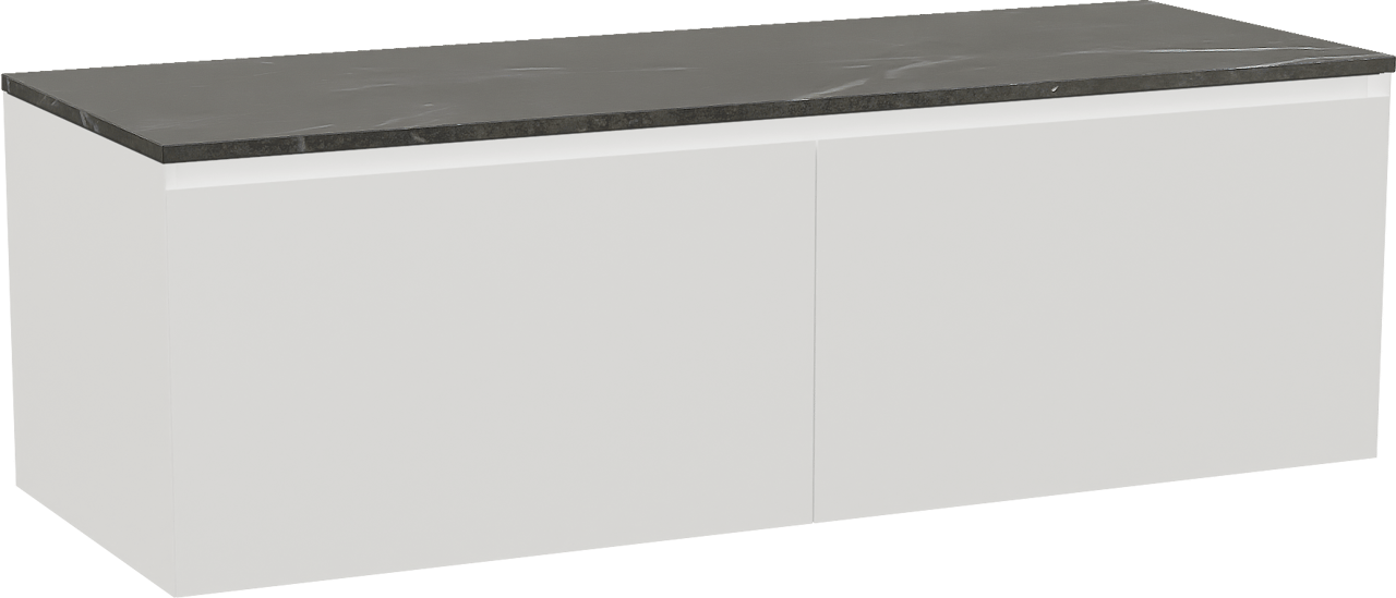 Balmani Idra zwevend badmeubel 150 x 55 cm mat wit met Stretto enkel of dubbel wastafelblad in marmer pietra grey
