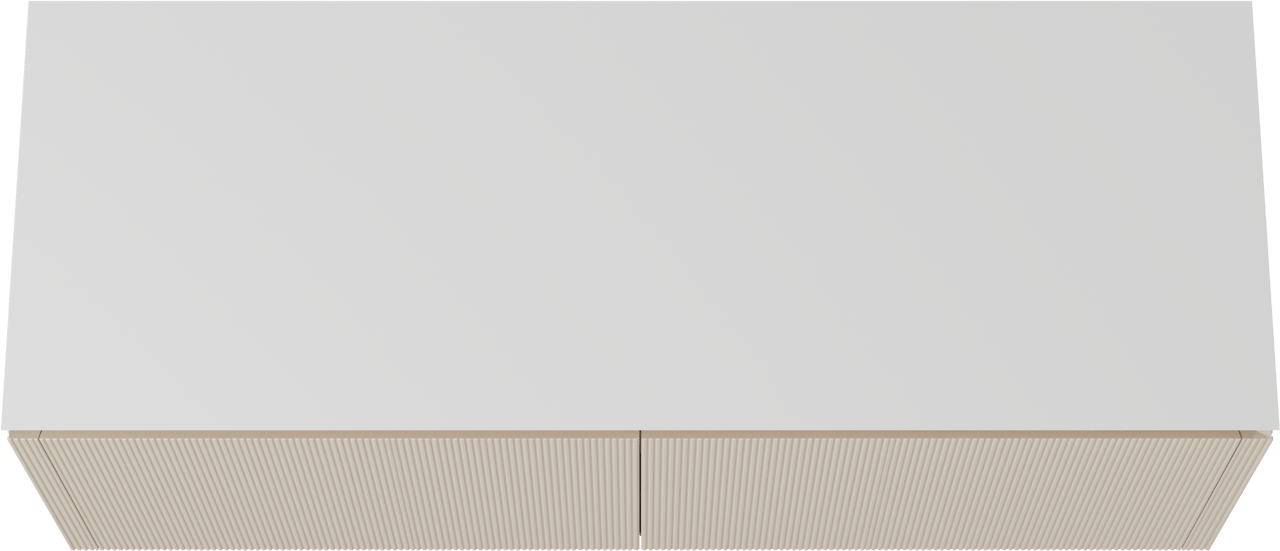 Balmani Eclips zwevend badkamermeubel 150 x 55 cm Sandbeige met Eclips enkele of dubbele tablet in Solid Surface mat wit, Verticale symmetrische rechte ribbel