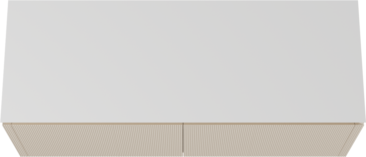 Balmani Eclips meuble salle de bains suspendu 150 x 55 cm Sandbeige avec Eclips tablette simple ou double vasque en Solid Surface blanc mat, Nervure droite symétrique verticale