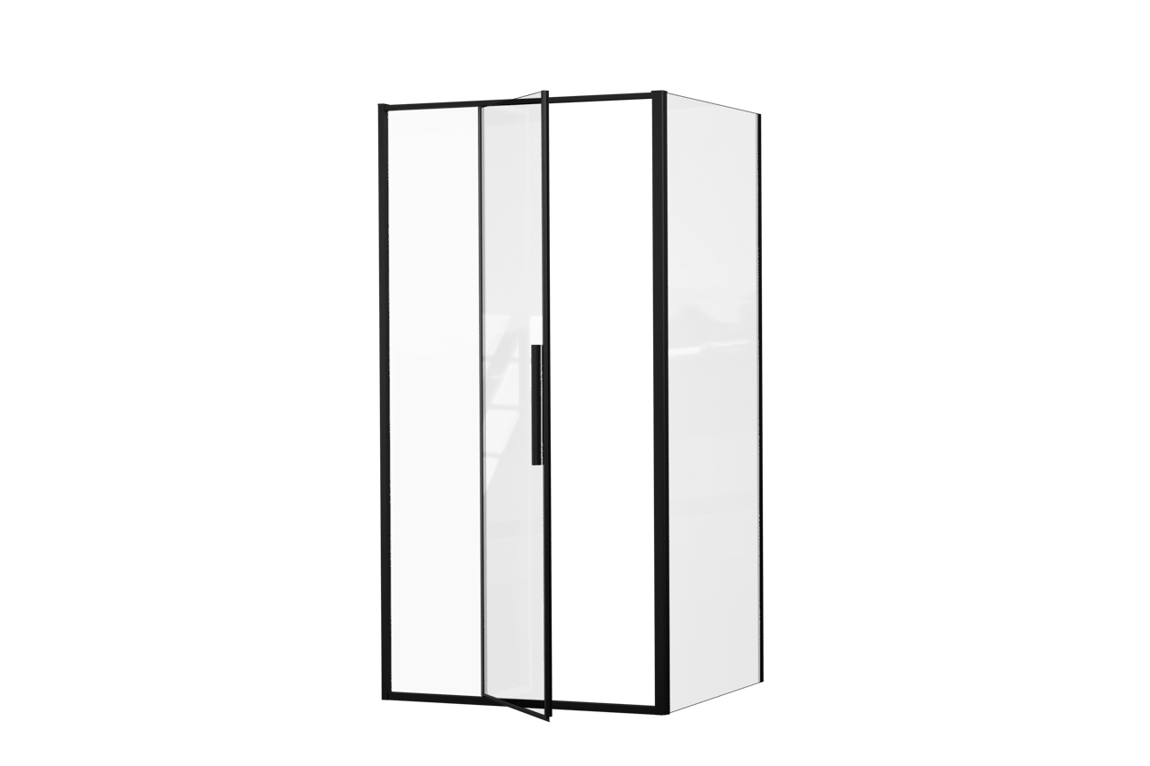 Luca Varess Morano douchehoek met draaideur en 2 vaste zijwanden 100 x 90 cm helder glas mat zwart profiel