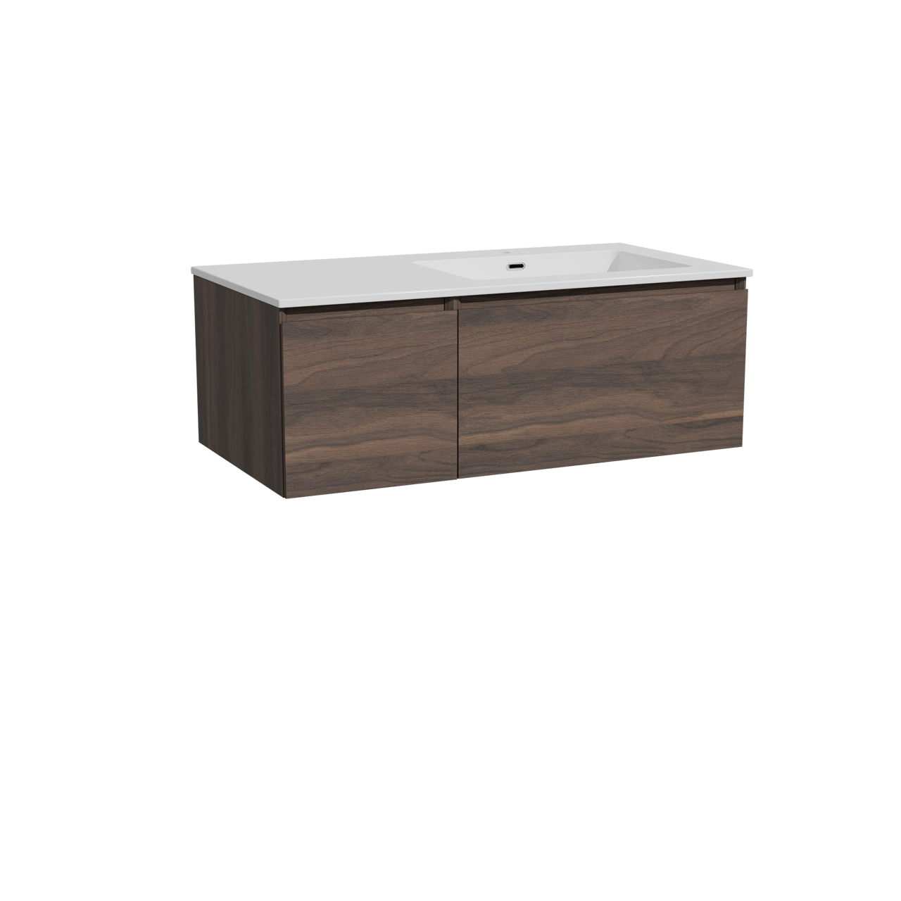 Storke Edge hängendes Möbelstück Set: 100 x 52 cm, Nussbaum, mit Diva Waschtisch rechts, Marmorkomposit Weiß glänzend