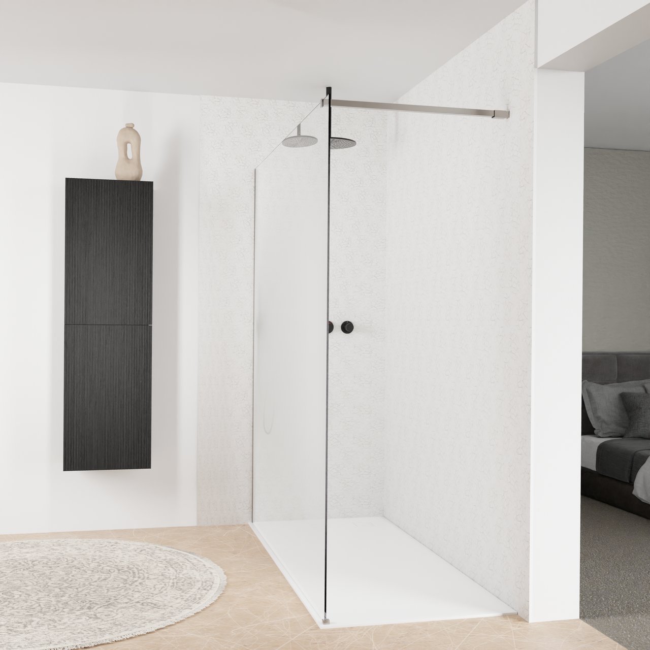 Balmani Modular Walk-In Dusche: 180 x 200 cm, Permafrost, inklusive Coating, Profil Brushed Inox