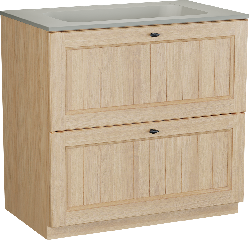 Balmani Lemon staand badkamermeubel 90 x 55 cm, fineer natuur eik met Tablo Strada enkele wastafel in zijdegrijs