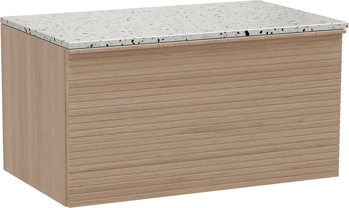 Balmani Forma meuble salle de bains suspendu 90 x 55 cm chêne naturel avec Stretto tablette simple en blanc/noir mat terrazzo, Nervure droite symétrique horizontale