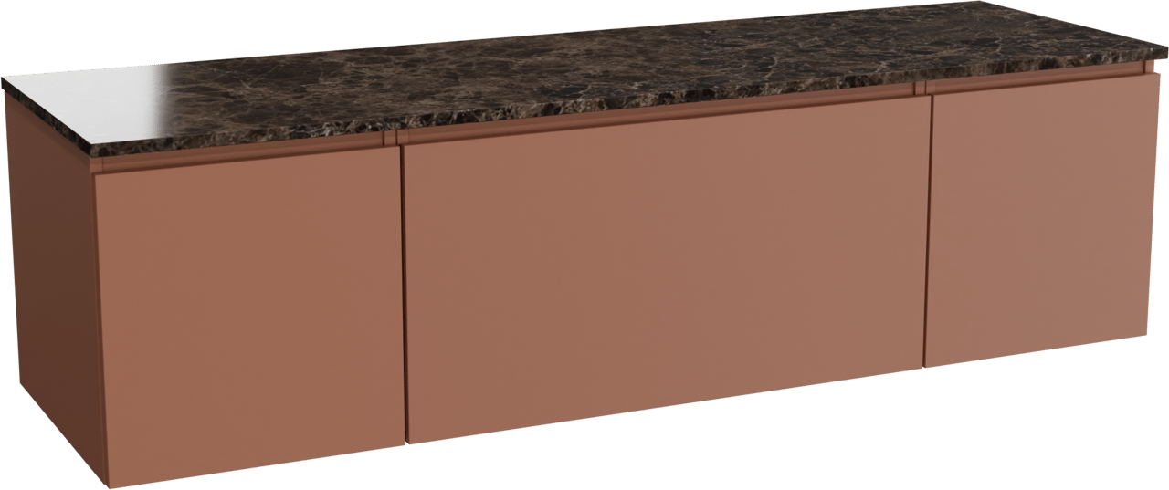 Balmani Sfera hängendes Möbelstück Set: 180 x 55 cm, Cotto, mit Stretto Einzel- oder Doppel Waschtischplatte, Marmor Dark Emperador