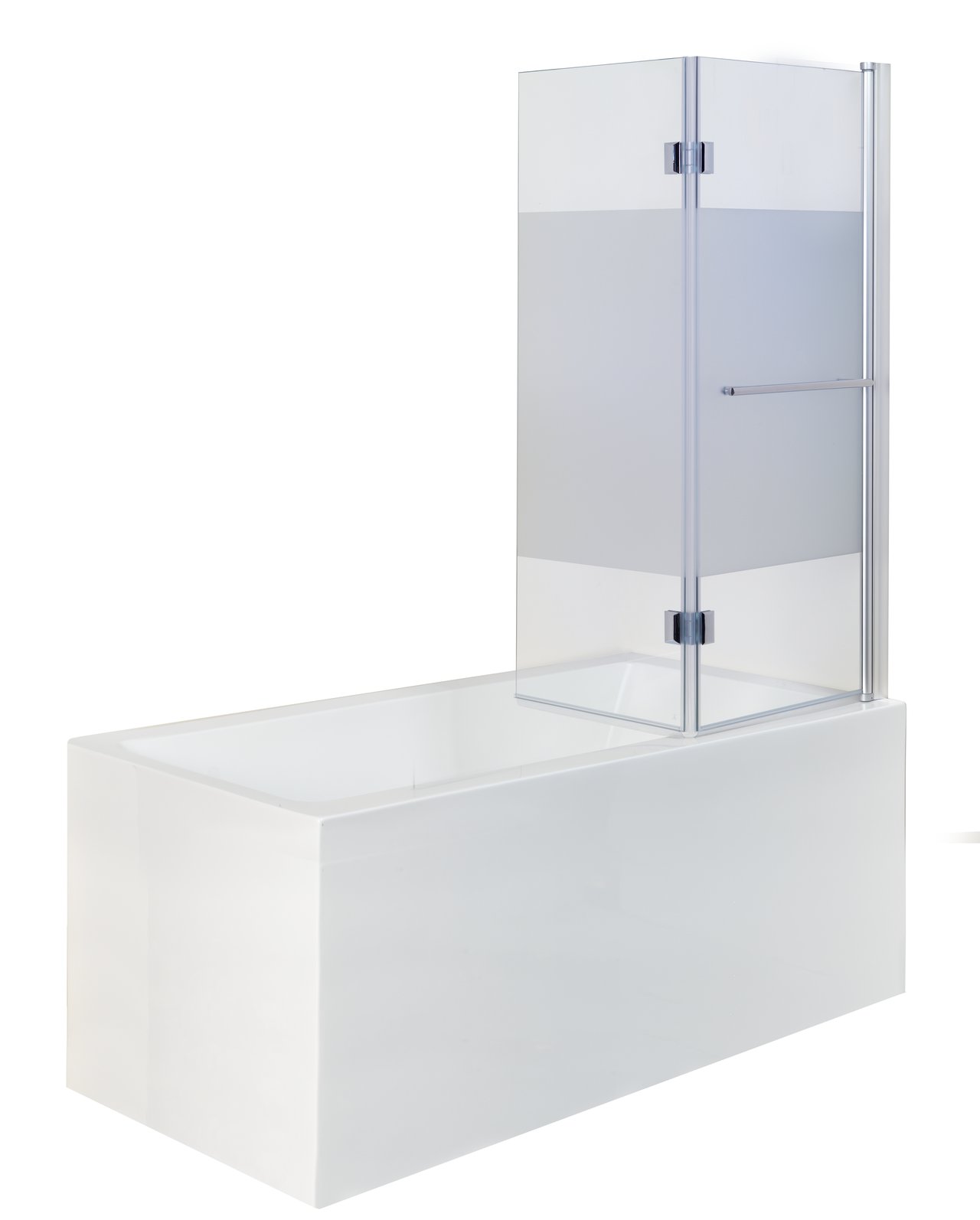 Luca Varess Cyrus dubbele badwand 70 cm + 50 cm helder glas met matte strook chroom profiel