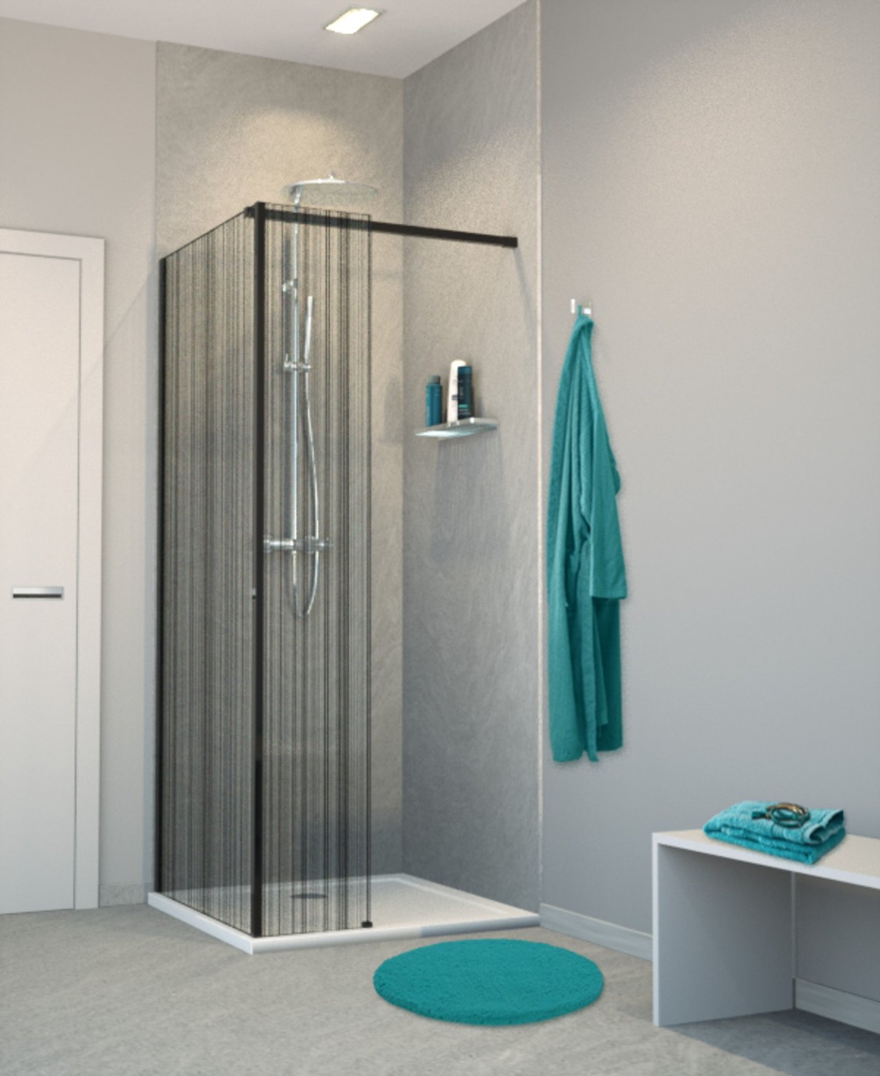 Balmani Modular douche à l'italienne avec paroi latéral fixe 80 x 200 cm verre code barre noir profil noir mat