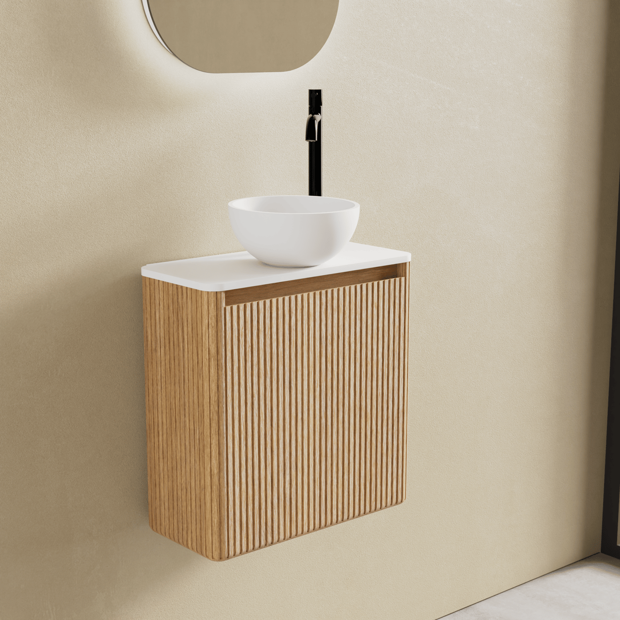 Balmani Fara meuble lave-mains suspendu 45 x 22 cm chêne naturel, Nervure sym. vert.