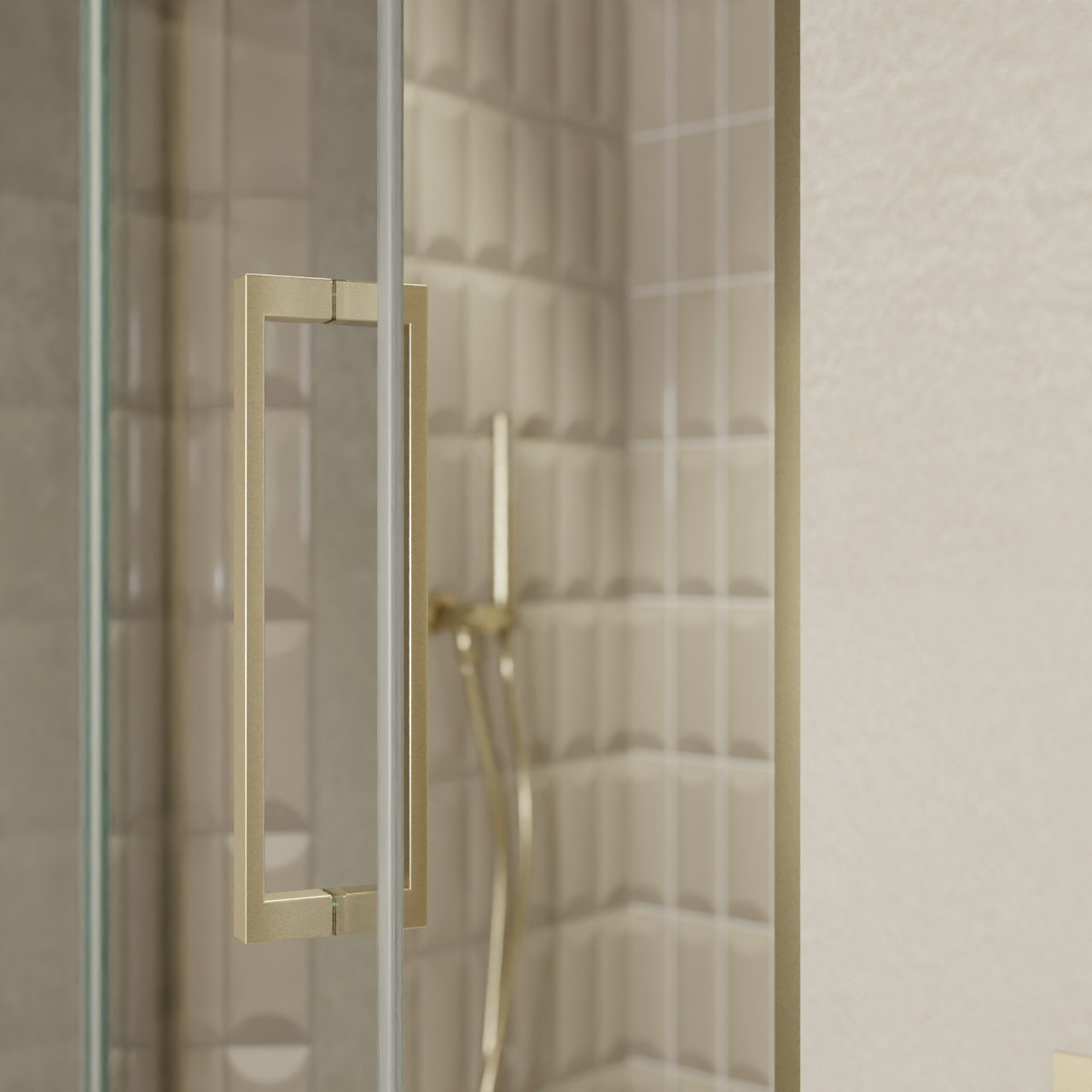 Balmani Senses Design douche draaideur links 100 cm x 210 cm Reflex spiegelglas, Brushed Champagne Gold profielen