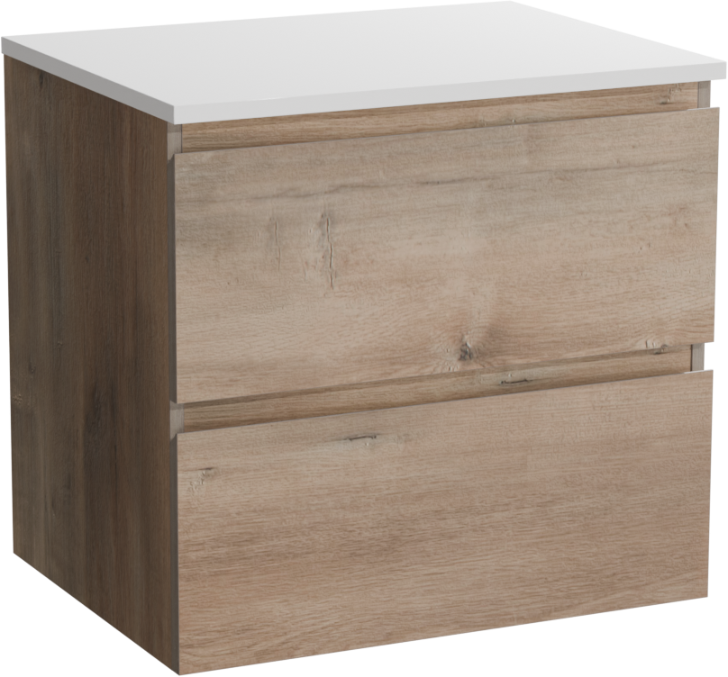 Linie Lado zwevend badmeubel 60 x 46 cm grijs eiken met Lado enkel wastafelblad in composietmarmer mat wit