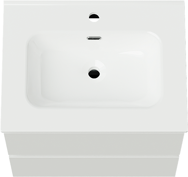 Linie Lado hängendes Möbelstück Set: 60 x 46 cm, Weiß glänzend, mit Baro Einzelwaschtisch, Porzellan Weiß glänzend