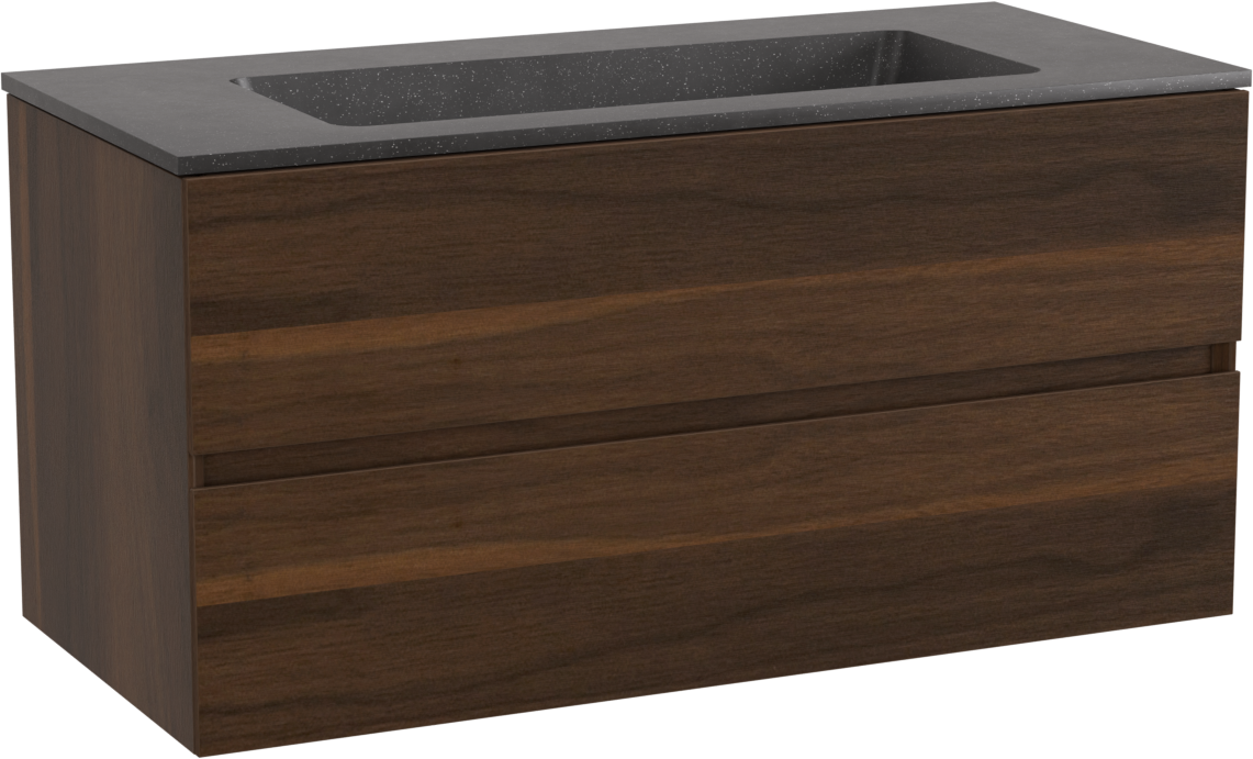 Storke Edge hängendes Möbelstück Set: 100 x 46 cm, Nussbaum, mit Scuro Einzelwaschtisch, Quarz Schwarz matt