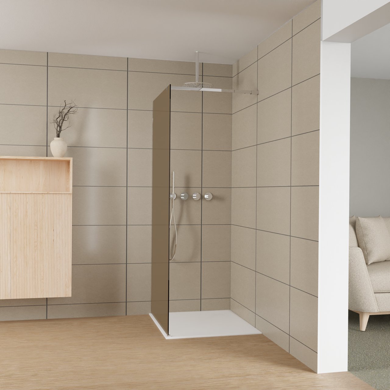 Balmani Modular inloopdouche: 90 x 200 cm, Brons glas, Glanzend chroom profielen
