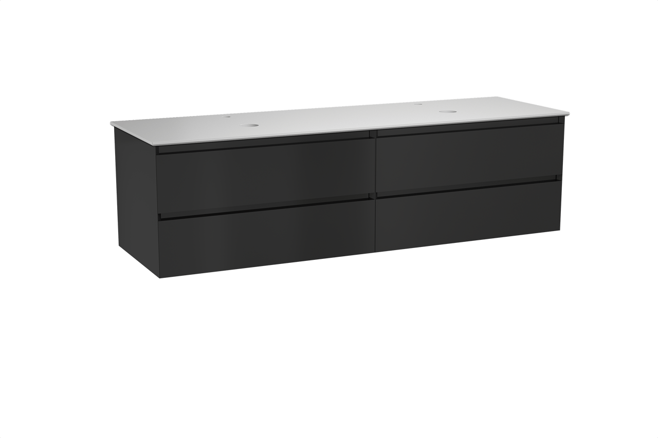 Balmani Mitra meuble salle de bains suspendu 180 x 55 cm noir mat avec Facetta tablette double en solid surface blanc mat