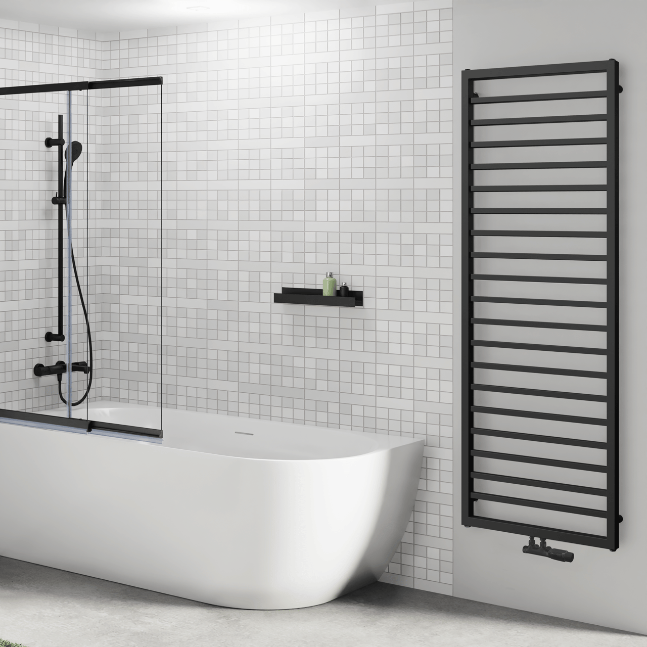 Vipera Listona sèche-serviettes simple 180 x 60 cm chauffage électrique et central possible noir mat raccordements latéral et central possibles 1030W