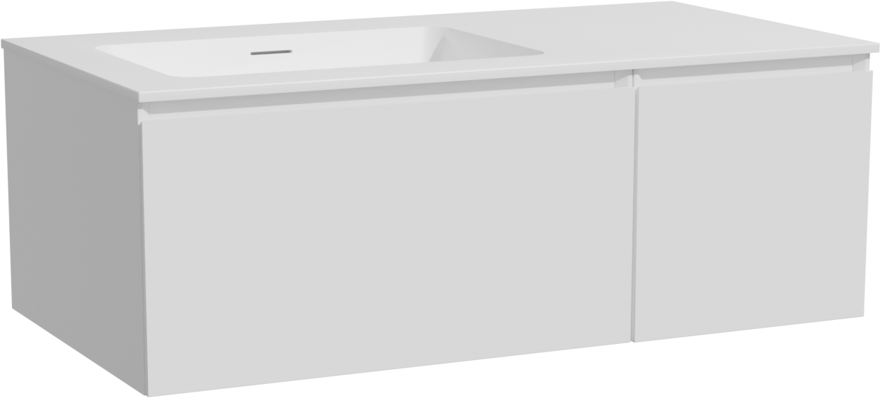 Storke Edge hängendes Möbelstück Set: 100 x 52 cm, Weiß matt, mit Mata Waschtisch links, Solid Surface Weiß matt