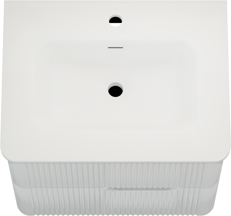 Linie Curvo hängendes Möbelstück Set: 60 x 46 cm, Weiβ glänzend, mit Baro Curvo Einzelwaschtisch Keramik Weiβ glänzend, Vertikale symmetrische runde Rippe