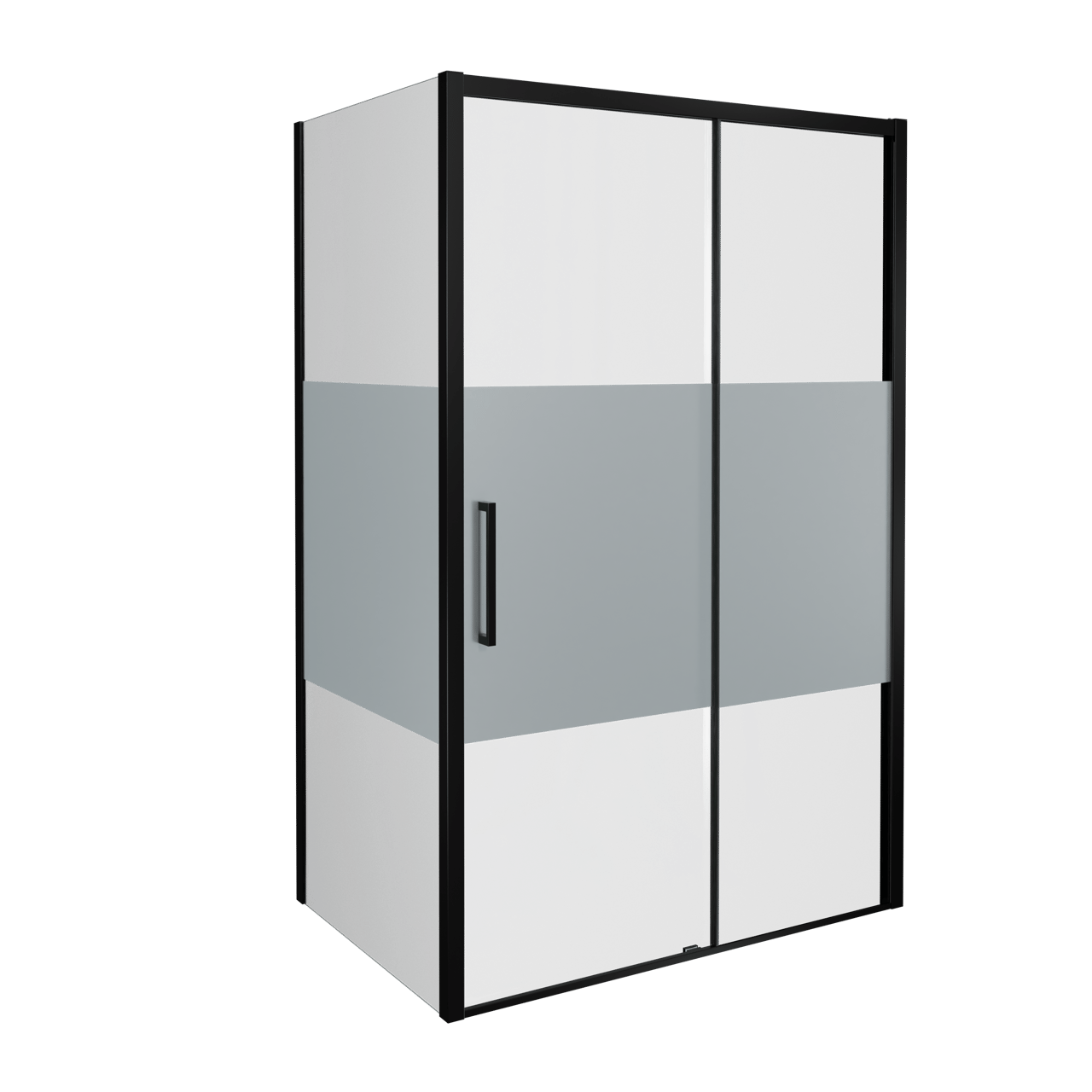 Balmani Senses Design Eckdusche: Schiebetür (Rechts) mit fixierte Seitenwand, 160 x 80 cm, Klarglas mit mattiertem Streifen, Profil Schwarz matt, inklusive Coating