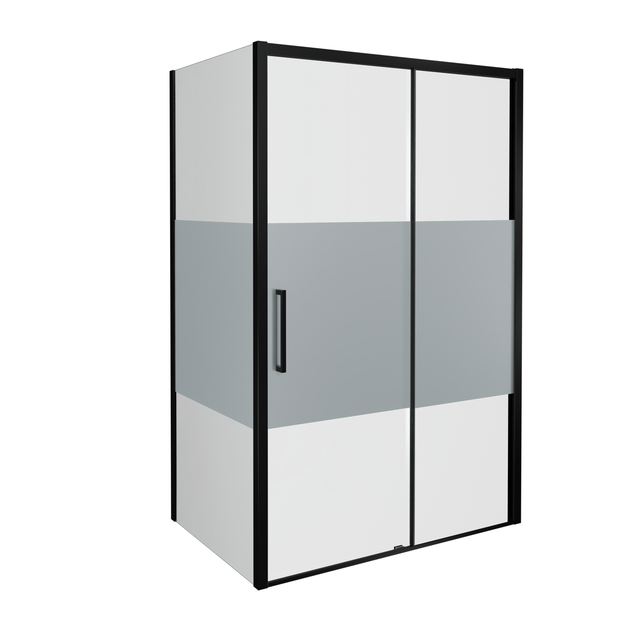 Balmani Senses Design douche d'angle avec porte coulissante à droite et paroi latérale fixe, 120 x 80 cm, Verre transparent avec bande mate, Profil Noir mat