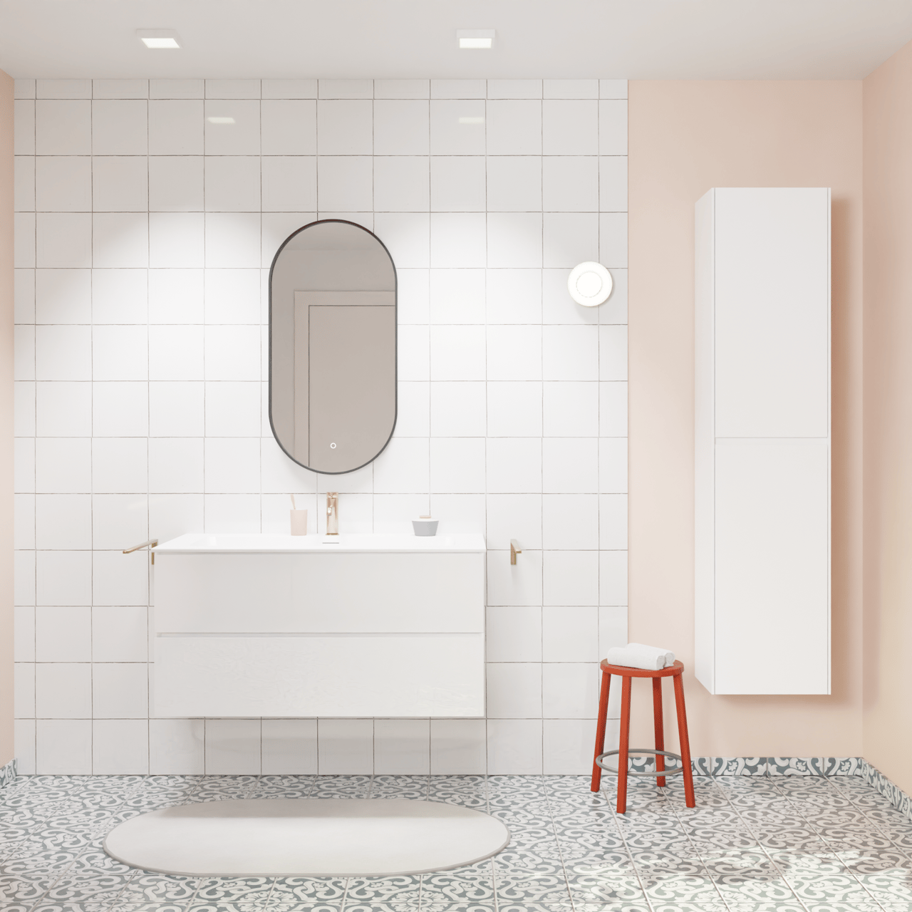 Storke Edge zwevend badmeubel 105 x 52 cm hoogglans wit met Mata enkele wastafel voor 2 kraangaten in solid surface mat wit