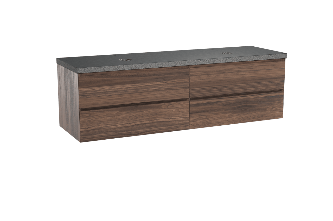 Balmani Mitra meuble salle de bains suspendu 180 x 55 cm noyer avec Rock tablette double en granit noir