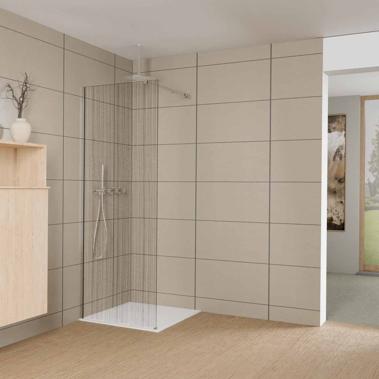 Balmani Modular Walk-In Dusche: 80 x 200 cm, Mikado, inklusive Coating, Profil Chrom glänzend
