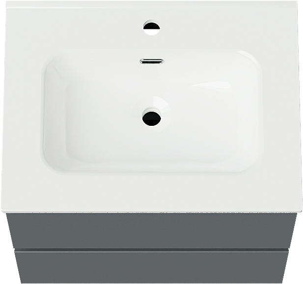 Linie Lado meuble salle de bains suspendu 60 x 46 cm bleu anthracite avec Baro plan simple en porcelaine blanc brillant