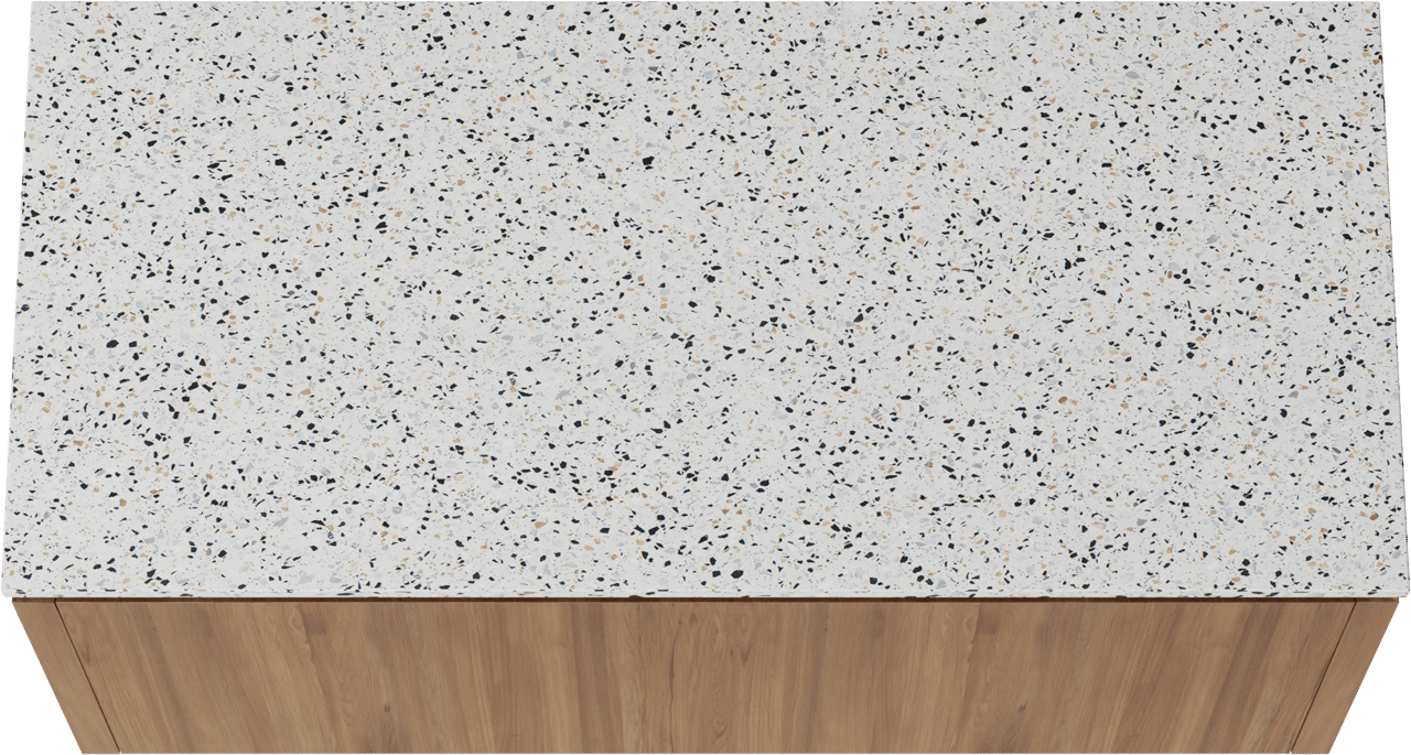 Balmani Eclips hängendes Möbelstück Set: 120 x 55 cm, Teak, mit Stretto Einzel- oder Doppel Waschtischplatte Bianco Nero Terrazzo