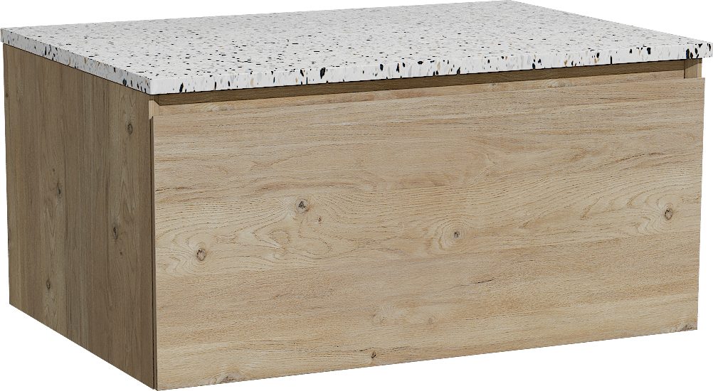 Storke Edge meuble salle de bains suspendu 75 x 52 cm chêne brut avec Tavola tablette simple en blanc/noir mat terrazzo