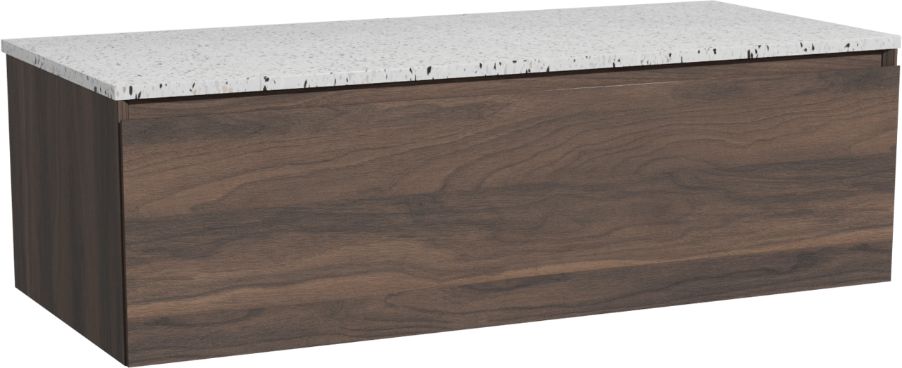 Storke Edge meuble salle de bains suspendu 120 x 52 cm noyer avec Tavola tablette simple ou double en blanc/noir mat terrazzo