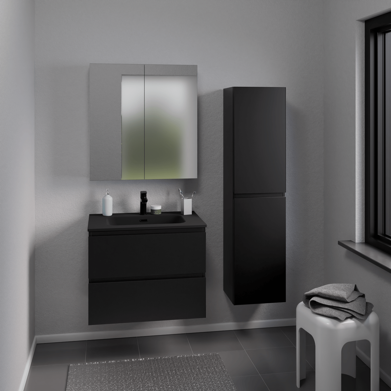 Linie Lado hängender Hochschrank zur Selbstmontage Schwarz Matt 35 x 30 x 140 cm