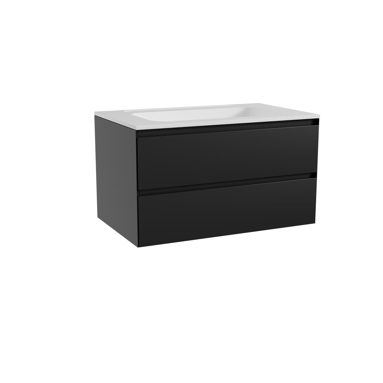 Balmani Mitra zwevend badmeubel 90 x 55 cm mat zwart met Tablo Strada enkele wastafel in composietmarmer hoogglans wit
