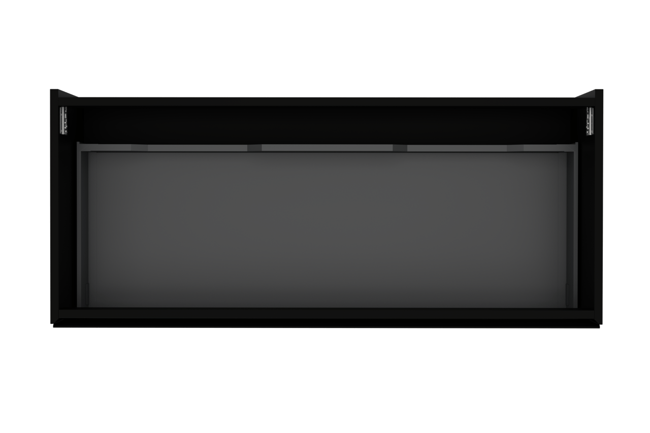 Storke Edge hängender Waschbeckenunterschrank: 120 x 52 cm, Schwarz matt, 1 Schublade, 2 Siphonaussparungen